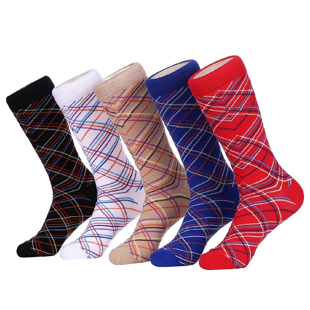 Mens Striped Cotton Blend Crew Dress Socks 5pk